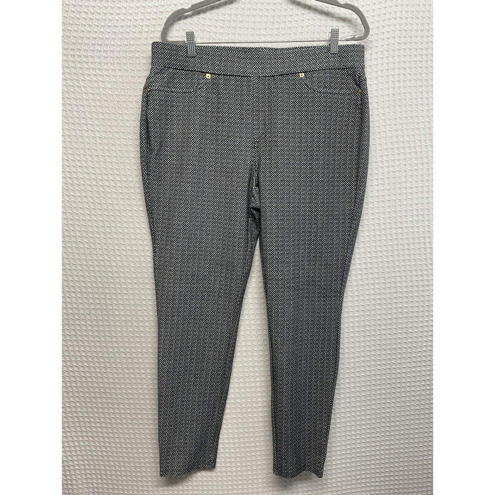 NWT Michael Kors Black White Print Super Skinny Ankle Pull On High-Rise Pants XL
